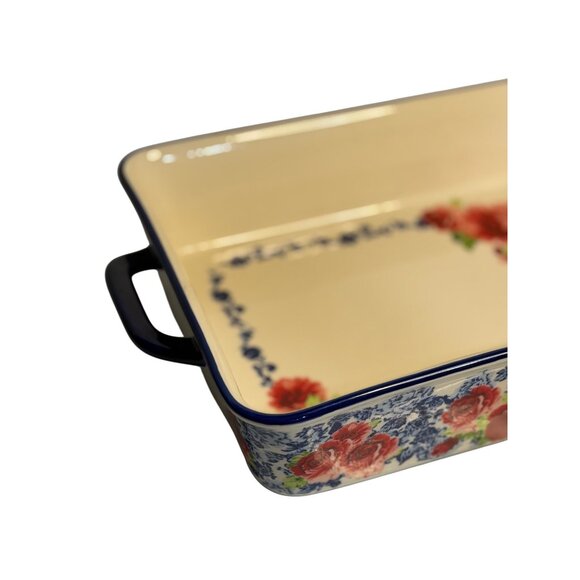 Pioneer Woman Rectangular Ceramic Baking Dish W/ Handles 13x9 Inches Rose Design - Picture 3 of 9